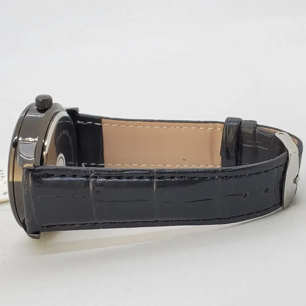 Men's Watch 40MM Black Dial Black‎ Leather Bands Roman Numerals Date Indicator